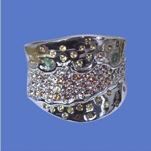 925 Sterling‎ Silver Ring Siz 7.5 with Natural  Sapphire & Emerald Gems